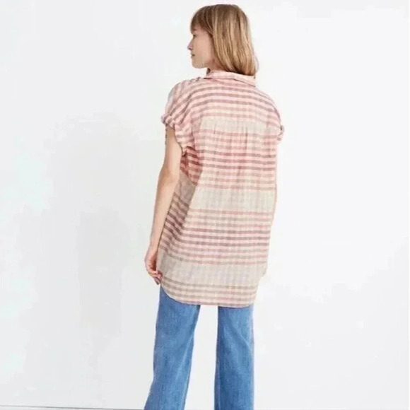 Madewell Ombre Gingham Check Short Sleeve Central Tunic Button Up Shirt Size XL - Picture 3 of 13